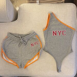 Fashion Nova Gray and Orange NYC Bodysuit